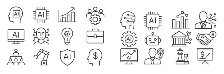 Aufkleber - Various icons representing artificial intelligence concepts and applications in technology and business environments