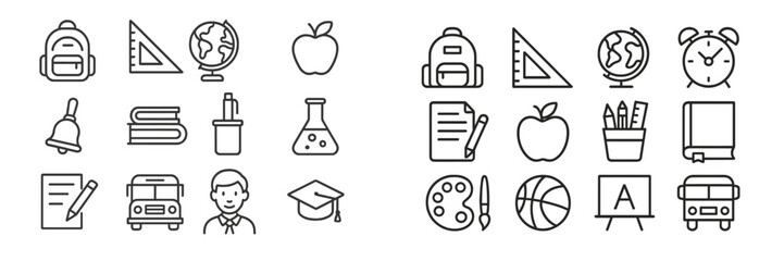 Aufkleber - Educational icons representing various school subjects and activities designed for students and teachers in a classroom setting