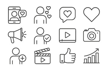 Poster - Icons representing social media interactions and engagement in a digital context