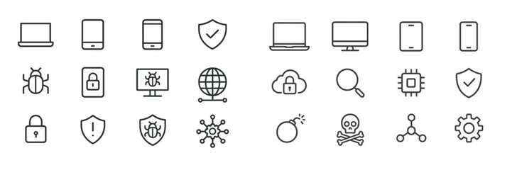 Aufkleber - Collection of cybersecurity icons representing various technology elements and security measures in a modern digital environment