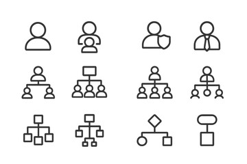 Fototapete - Line art representations of organizational structure and hierarchy in corporate settings with various roles and connections