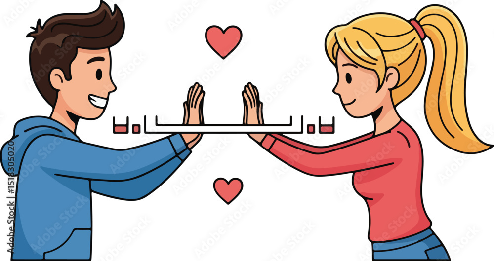 Image showcasing Stock-Vektorgrafik „a boy and a girl maintaining a respectful distance ...