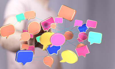 Poster - Abstract image of interconnected speech bubbles, representing communication and networking.