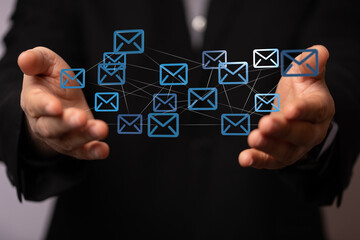 Digital email network, global communication, interconnected messages.