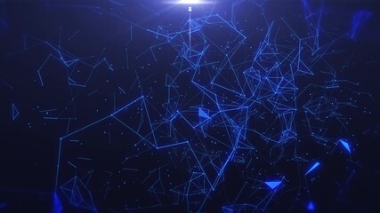 Fototapete - Blue Abstract Technology Digital Polygon Plexus Communication Network Concept. Data Connection Structure Flowing 4K Motion.