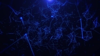 Poster - Abstract technology network fly through backward 4K background. Global business data network. Plexus triangle and lines, dot dynamic moving structure.
