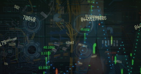 Wall Mural - image of graphs and data processing on interface with black background