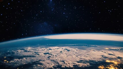 Wall Mural - a dark blue and green image of the earth at night, showing city lights and stars