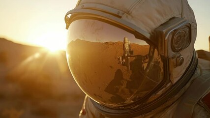 Wall Mural - astronaut standing in arid landscape, dressed in full space suit