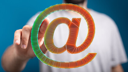 Aufkleber - Person holding a digital at symbol, representing email, internet, and online connection.