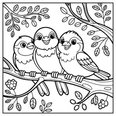 coloring book for children: pair of birds on the tree branch