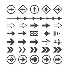 set of modern and minimalist arrow icons in various shapes and directions for design use