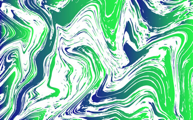 Poster - Abstract digital artwork with a vivid marbled pattern of swirling green, blue, and white tones. Fluid motion  with intricate streaks, curves, and flowing gradients resembling acrylic paint. 