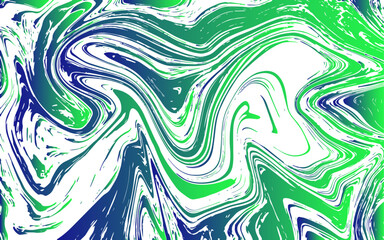 Leinwandbilder - Abstract digital artwork with a vivid marbled pattern of swirling green, blue, and white tones. Fluid motion  with intricate streaks, curves, and flowing gradients resembling acrylic paint. 