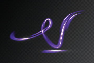 Wall Mural - glowing purple light swirls and curved trails on transparent dark background. light effect for digit