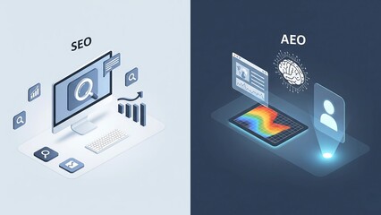 Wall Mural - seo vs aeo: search engine and answer engine optimization comparison