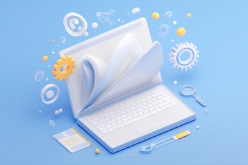 Poster - Open Laptop Surrounded by Focus Tools Represents Digital Creativity and Productivity in a Modern Workspace Setting