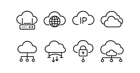 Wall Mural - Cloud networking linear icon set. connectivity, security symbols in outline style