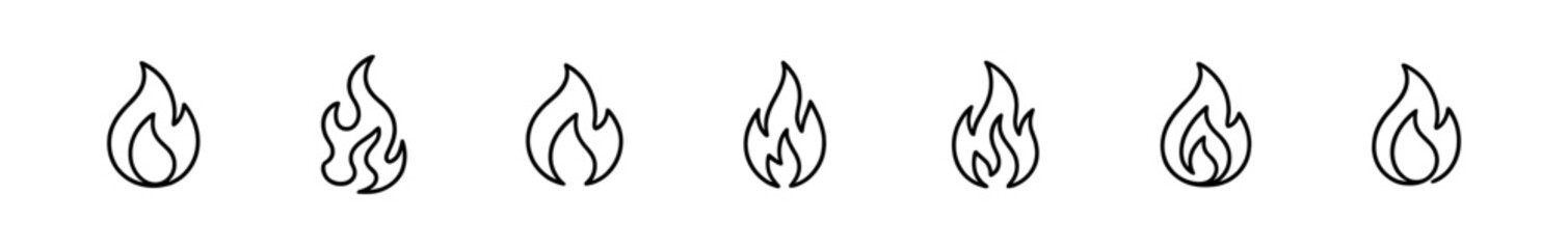 Wall Mural - fire, flame line icon set. burning, heat, energy icons in line art style collection