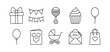 © Hubba Bubba - Baby shower linear icon set. gifts, decorations, party, celebration outline collection
