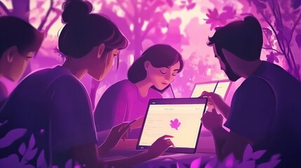 People drawing web page elements on the smartphone and LCD screen. Front end development it concept. Software development process. Violet palette. Website landing web page template. illustration , no