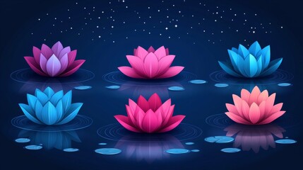 Wall Mural - Night Lotus Bloom blossoms are suspended peacefully in a starry pond of dreams