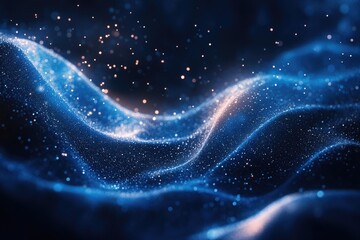 Wall Mural - Abstract blue waves flow with stardust, creating a mesmerizing and dynamic cosmic scene, sparkling with light and depth.