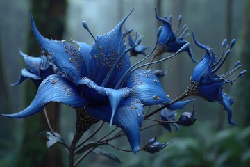 an enchanting close-up of a blue fantasy flower, with intricate details and vibrant colors, evoking 