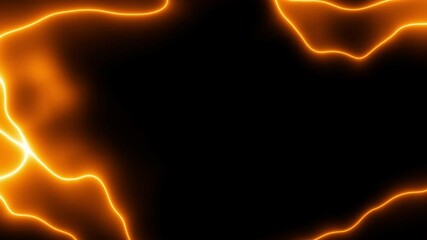 Fototapete - Abstract background black gold yellow orange wavy neon glowing lines. Loop black background