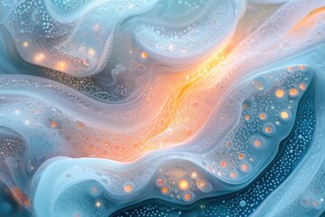 Wall Mural - Abstract waves of blue and orange hues with sparkling details, creating a dreamlike and ethereal atmosphere.
