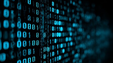 Abstract Digital Binary Code Background Teal Blue Technology Data Stream Network Matrix Digital Numbers Futuristic Technology Innovation Modern Design Graphic Web Art    