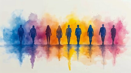 Wall Mural - abstract watercolor painting of people silhouettes with vibrant colors, reflecting individuality and
