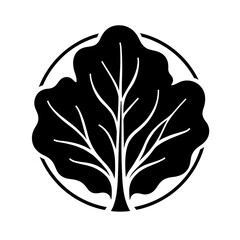 Wall Mural - a minimalistic illustration of a vibrant leafy plant silhouette within a circular frame, the stark c