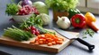 © fotofabrika - Colorful vegetables and fresh herbs being prepared for a healthy meal in a bright kitchen