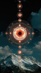 Wall Mural - Exploration of Soul Alignment Through Cosmic Energy Patterns Over Majestic Mountains
