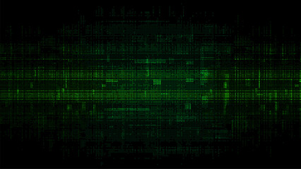 Wall Mural - abstract digital background with a green glitch pixel texture. black backdrop. binary code. data tra