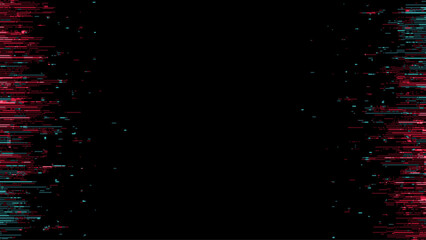 Wall Mural - a digital glitch effect background with red and blue lines on black. pixel art. pixelated glitching.