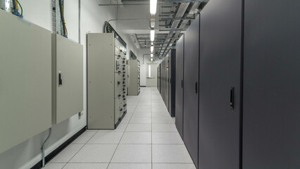 Wall Mural - room with rows of server hardware in data center timelapse hyperlapse
