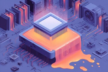 Poster - System Overload Illustration Showing a CPU Melting With Components Surrounding It, Representing a Critical Failure Scenario in Computing