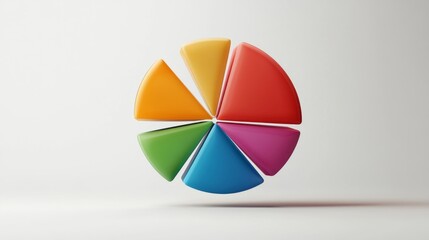 Poster - D pie chart with vibrant segments floating in mid-air, set against a white minimalist background