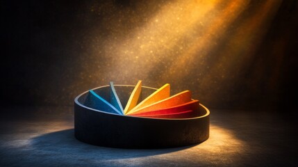 Leinwandbilder - A colorful D pie chart with individual segments floating in mid-air, surrounded by a soft glow, symbolizing financial data distribution