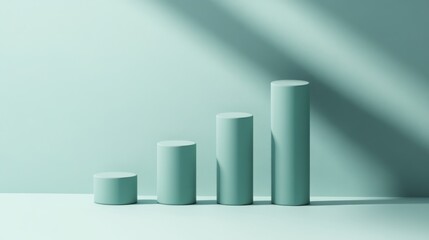 Fototapete - A minimalist bar chart with smooth, matte-finished bars arranged in descending order, with soft shadows and a clean, white background for a professional look
