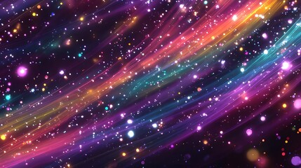 Aufkleber - Dazzling and dynamic background of a cosmic explosion featuring a mesmerizing display of vibrant rainbow colored light streaks glittering stardust and a fantasy inspired magical energy