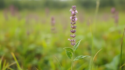 Poster - Detailed view of a lavender field, highlighting a single stem with tiny purple flowers