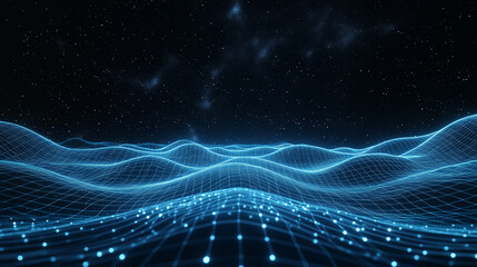 Wall Mural - abstract digital landscape: a futuristic digital landscape of flowing lines and radiant nodes, set a