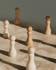 Aufkleber - Strategic Alliance Concept with Wooden Figurines and Illuminated Network Lines on Marble Board Representing Corporate Human Capital Connections