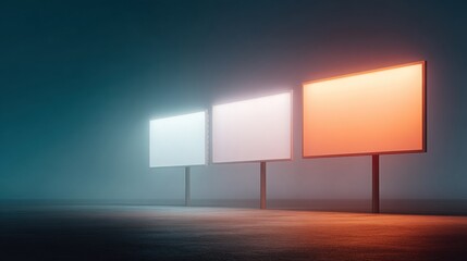 Aufkleber - Modern Digital Scoreboards on Metal Supports with Blank Screens in Urban Industrial Setting for Advertising and Information Display