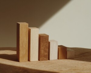 Aufkleber - Minimalist Wooden Block Bar Chart with Percentage Symbols on Table Showing Growth in Financial Education and Modern Investment Visualization