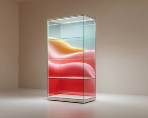 Poster - Modern Transparent Glass Display Cabinet with Integrated LED Lighting and Multiple Shelves for Premium Retail and Museum Exhibition Spaces