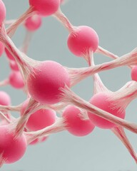 Poster - Abstract interconnected neural network with glowing pink nodes and fiber links, visualizing quantum information flow for AI technology and data science marketing